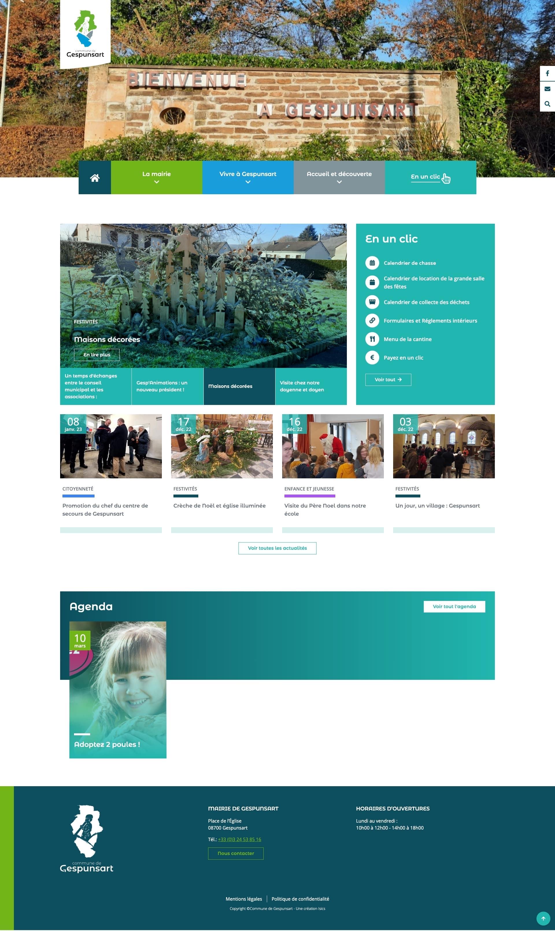 Version desktop du site vitrine de la commune de Gespunsart réalisé par ISICS