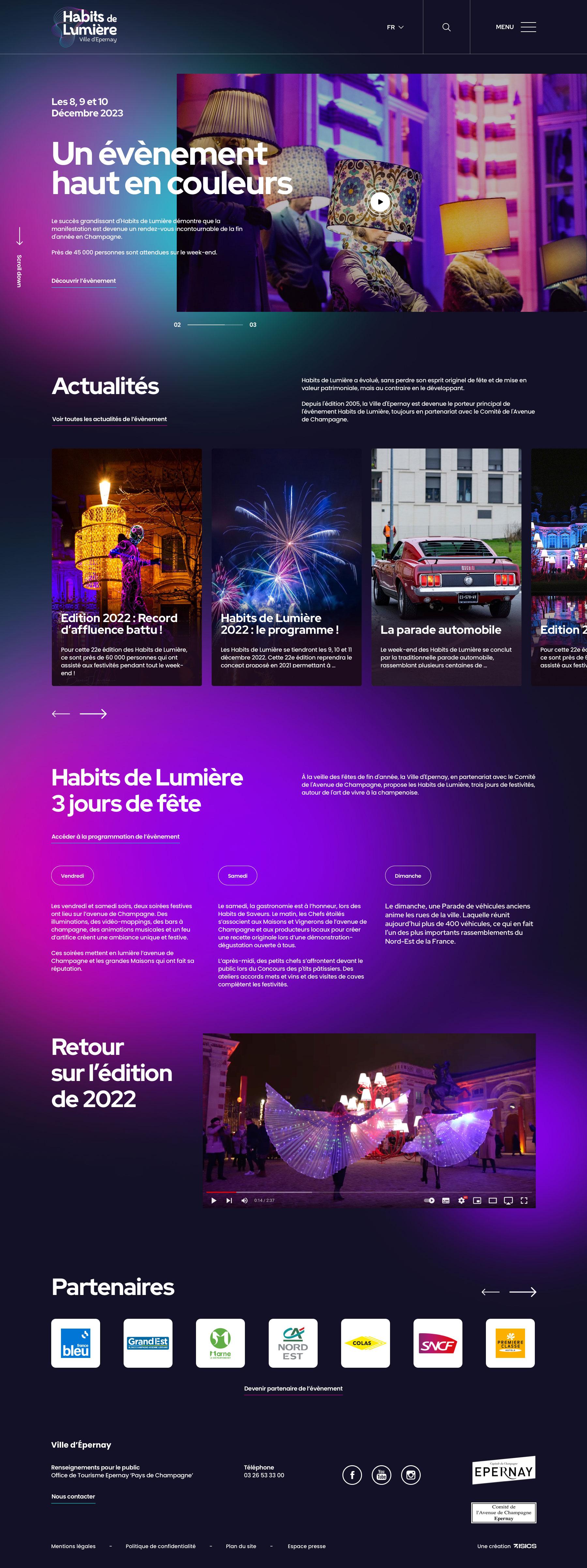 Maquette desktop du projet Habits de Lumière réalisé pour la ville d'Epernay par l'agence web ISICS